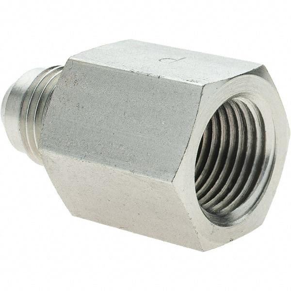 Parker - 3/8" Tube OD, 37° Steel Flared Tube Female Connector - 3/8 NPTF, Flare x FNPT Ends - Industrial Tool & Supply