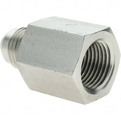 Parker - 3/8" Tube OD, 37° Steel Flared Tube Female Connector - 3/8 NPTF, Flare x FNPT Ends - Industrial Tool & Supply