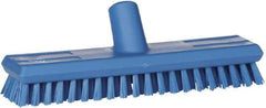 Vikan - 1" Bristle Length, Polyester Scrub Brush - 10-5/8" Long x 2-1/2" Wide Head, 11" OAL, European Threaded Handle, Blue, Polypropylene Block - Industrial Tool & Supply