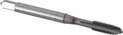 OSG - #10-32 UNF, 3 Flute, TiCN Finish, Vanadium High Speed Steel Spiral Point Tap - Plug Chamfer, Right Hand Thread, 2-3/8" OAL, 7/8" Thread Length, 0.194" Shank Diam, 2B Class of Fit, Series 300 - Exact Industrial Supply