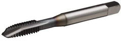 OSG - 7/16-14 UNC, 3 Flute, TiCN Finish, Vanadium High Speed Steel Spiral Point Tap - Plug Chamfer, Right Hand Thread, 3-5/32" OAL, 1-7/16" Thread Length, 0.323" Shank Diam, Series 300 - Exact Industrial Supply