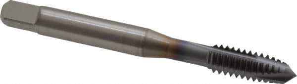 OSG - 1/4-20 UNC, 3 Flute, TiCN Finish, Vanadium High Speed Steel Spiral Point Tap - Plug Chamfer, Right Hand Thread, 2-1/2" OAL, 1" Thread Length, 0.255" Shank Diam, 3B Class of Fit, Series 300 - Exact Industrial Supply