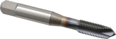OSG - 3/8-24 UNF, 3 Flute, TiCN Finish, Vanadium High Speed Steel Spiral Point Tap - Plug Chamfer, Right Hand Thread, 2-15/16" OAL, 1-1/4" Thread Length, 0.381" Shank Diam, 3B Class of Fit, Series 300 - Exact Industrial Supply