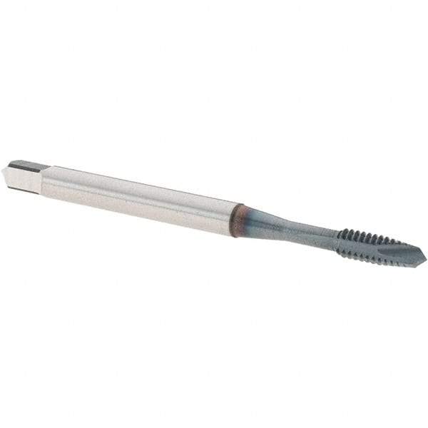 OSG - #4-40 UNC, 2 Flute, TiCN Finish, Vanadium High Speed Steel Spiral Point Tap - Plug Chamfer, Right Hand Thread, 1-7/8" OAL, 9/16" Thread Length, 0.141" Shank Diam, Series 300 - Exact Industrial Supply