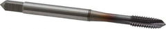 OSG - #8-32 UNC, 3 Flute, TiCN Finish, Vanadium High Speed Steel Spiral Point Tap - Plug Chamfer, Right Hand Thread, 2-1/8" OAL, 3/4" Thread Length, 0.168" Shank Diam, Series 300 - Exact Industrial Supply