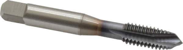OSG - 3/8-16 UNC, 3 Flute, TiCN Finish, Vanadium High Speed Steel Spiral Point Tap - Plug Chamfer, Right Hand Thread, 2-15/16" OAL, 1-1/4" Thread Length, 0.381" Shank Diam, 2B Class of Fit, Series 300 - Exact Industrial Supply