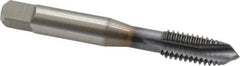 OSG - 3/8-16 UNC, 3 Flute, TiCN Finish, Vanadium High Speed Steel Spiral Point Tap - Plug Chamfer, Right Hand Thread, 2-15/16" OAL, 1-1/4" Thread Length, 0.381" Shank Diam, 2B Class of Fit, Series 300 - Exact Industrial Supply