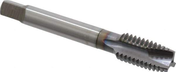OSG - 1/2-13 UNC, 3 Flute, TiCN Finish, Vanadium High Speed Steel Spiral Point Tap - Plug Chamfer, Right Hand Thread, 3-3/8" OAL, 1-21/32" Thread Length, 0.367" Shank Diam, 2B Class of Fit, Series 300 - Exact Industrial Supply
