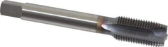 OSG - 1/2-20 UNF, 3 Flute, TiCN Finish, Vanadium High Speed Steel Spiral Point Tap - Plug Chamfer, Right Hand Thread, 3-3/8" OAL, 1-21/32" Thread Length, 0.367" Shank Diam, 2B Class of Fit, Series 300 - Exact Industrial Supply