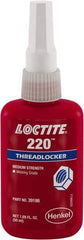 Loctite - 50 mL, Blue, Low Strength Liquid Threadlocker - Series 220, 24 hr Full Cure Time - Industrial Tool & Supply