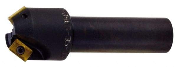 Kyocera - 25° Lead Angle, 9/16" Max Cut Diam, 9/16" Min Cut Diam, 0.31" Max Depth of Cut, Indexable Chamfer and Angle End Mill - 2 Inserts, XPMT 0902.. Insert Style, 2.78" Overall Length, Straight Shank - Industrial Tool & Supply