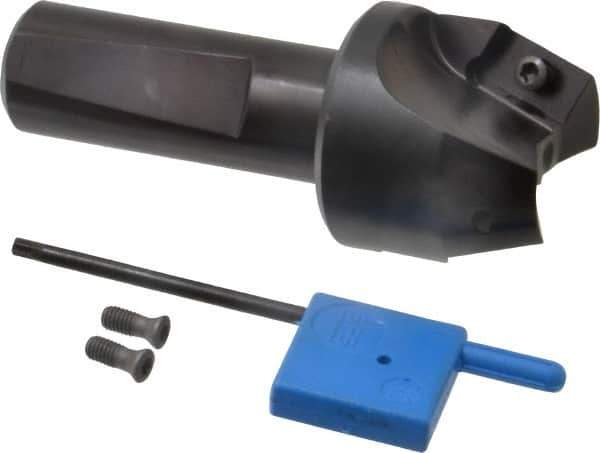 Kyocera - 20° Lead Angle, 1" Max Cut Diam, 1" Min Cut Diam, 35/64" Max Depth of Cut, Indexable Chamfer and Angle End Mill - 2 Inserts, XPMT 15T3.. Insert Style, 3.15" Overall Length, Straight Shank - Industrial Tool & Supply