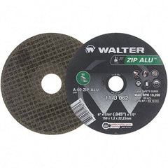 WALTER Surface Technologies - 6" 60 Grit Aluminum Oxide Cutoff Wheel - 3/64" Thick, 7/8" Arbor, 10,200 Max RPM, Use with Angle Grinders - Industrial Tool & Supply