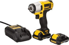 DeWALT - 3/8" Drive 12 Volt Pistol Grip Cordless Impact Wrench & Ratchet - 2,450 RPM, 0 to 3,400 BPM, 96 Ft/Lb Torque, 2 Lithium-Ion Batteries Included - Industrial Tool & Supply