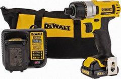 DeWALT - 12 Volt 1/4" Chuck Pistol Grip Handle Cordless Drill - 0-1050 RPM, Keyless Chuck, Reversible, 2 Lithium-Ion Batteries Included - Industrial Tool & Supply