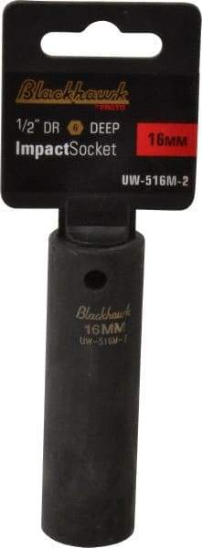 Blackhawk by Proto - 1/2" Drive 16mm Deep Impact Socket - 6 Points, 3-5/16" OAL - Industrial Tool & Supply