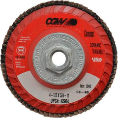 Camel Grinding Wheels - 60 Grit, 4-1/2" Disc Diam, 5/8-11 Center Hole, Type 27 Ceramic Flap Disc - 13,300 Max RPM, Polyester Backing, Arbor Attaching System, Coated - Industrial Tool & Supply