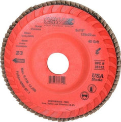 Camel Grinding Wheels - 40 Grit, 5" Disc Diam, 7/8" Center Hole, Type 27 Ceramic Flap Disc - 12,200 Max RPM, Poly Cotton Backing, Arbor Attaching System, Coated - Industrial Tool & Supply