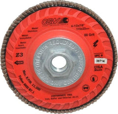 Camel Grinding Wheels - 60 Grit, 4-1/2" Disc Diam, 5/8-11 Center Hole, Type 27 Zirconia Alumina Flap Disc - 13,300 Max RPM, Poly Cotton Backing, Arbor Attaching System, Coated - Industrial Tool & Supply
