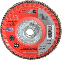 Camel Grinding Wheels - 60 Grit, 5" Disc Diam, 5/8-11 Center Hole, Type 27 Ceramic Flap Disc - 12,200 Max RPM, Polyester Backing, Arbor Attaching System, Coated - Industrial Tool & Supply