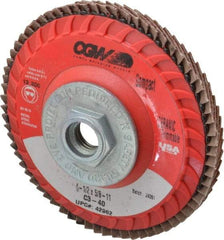 Camel Grinding Wheels - 40 Grit, 4-1/2" Disc Diam, 5/8-11 Center Hole, Type 27 Ceramic Flap Disc - 13,300 Max RPM, Polyester Backing, Arbor Attaching System, Coated - Industrial Tool & Supply