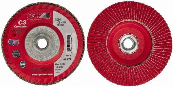 Camel Grinding Wheels - 40 Grit, 5" Disc Diam, 5/8-11 Center Hole, Type 27 Ceramic Flap Disc - 12,200 Max RPM, Polyester Backing, Arbor Attaching System, Coated - Industrial Tool & Supply