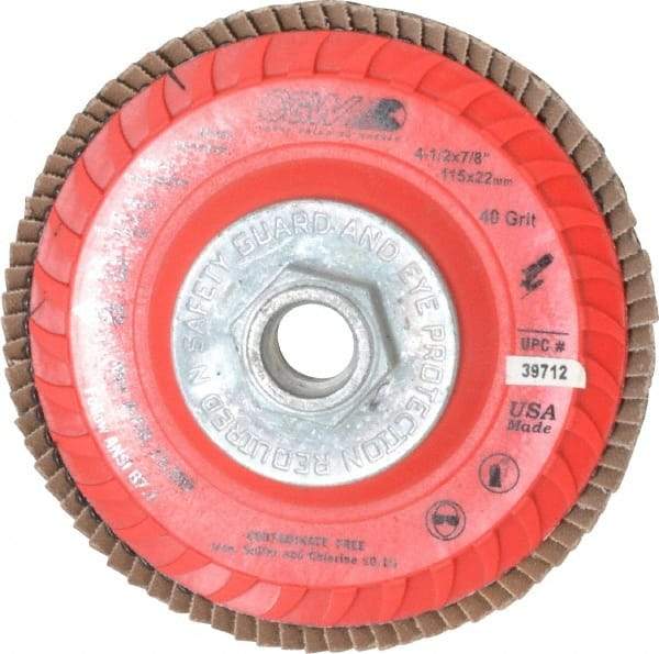 Camel Grinding Wheels - 40 Grit, 4-1/2" Disc Diam, 5/8-11 Center Hole, Type 27 Zirconia Alumina Flap Disc - 13,300 Max RPM, Poly Cotton Backing, Arbor Attaching System, Coated - Industrial Tool & Supply