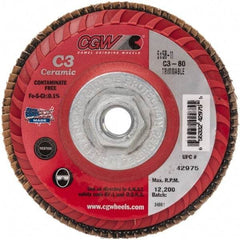 Camel Grinding Wheels - 80 Grit, 5" Disc Diam, 5/8-11 Center Hole, Type 27 Ceramic Flap Disc - 12,200 Max RPM, Polyester Backing, Arbor Attaching System, Coated - Industrial Tool & Supply