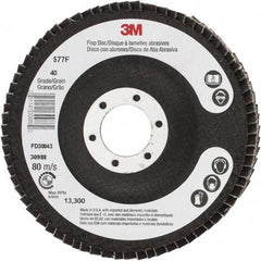 3M - 40 Grit, 4-1/2" Disc Diam, 7/8" Center Hole, Type 29 Zirconia Alumina Flap Disc - 13,300 Max RPM, Cloth Backing, Arbor Attaching System, Coated - Industrial Tool & Supply
