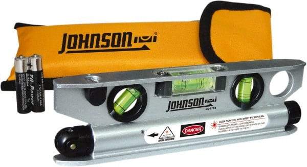 Johnson Level & Tool - 1 Beam 100' Max Range Torpedo Laser Level - Red Beam, 1/8" at 50' Accuracy, 7-1/2" Long x 2" Wide x 3/4" High, Battery Included - Industrial Tool & Supply