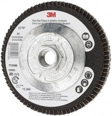 3M - 60 Grit, 4-1/2" Disc Diam, 5/8-11 Center Hole, Type 27 Zirconia Alumina Flap Disc - 13,300 Max RPM, Cloth Backing, Arbor Attaching System, Coated - Industrial Tool & Supply