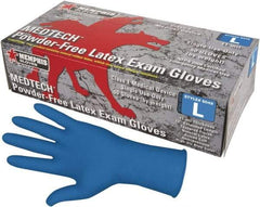 MCR Safety - Size M, 11 mil, Medical Grade, Powder Free Latex Disposable Gloves - 12" Long, Blue, Textured Rolled Cuffs, FDA Approved, Ambidextrous - Industrial Tool & Supply
