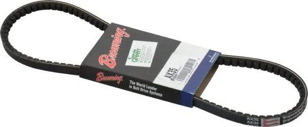 Browning - Section AX, 1/2" Wide, 37" Outside Length, Gripnotch V-Belt - Rubber Compound, Gripnotch, No. AX35 - Industrial Tool & Supply