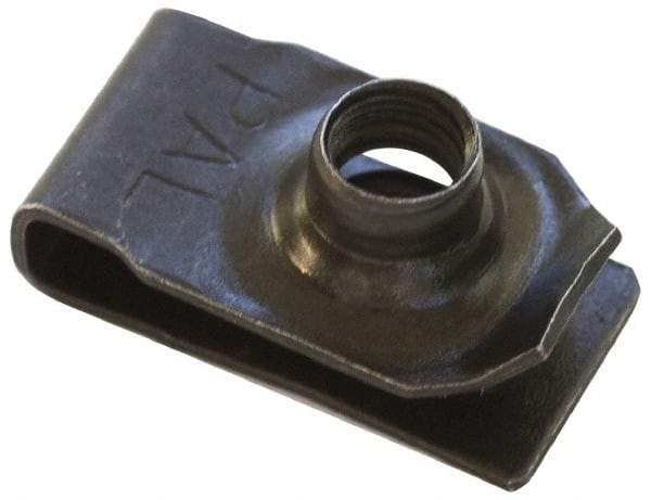 Made in USA - 5/16-18 Screw, 0.025 to 0.15" Thick, Spring Steel Standard U Nut - 37/64" Center Edge, Black Phosphate Finish - Industrial Tool & Supply