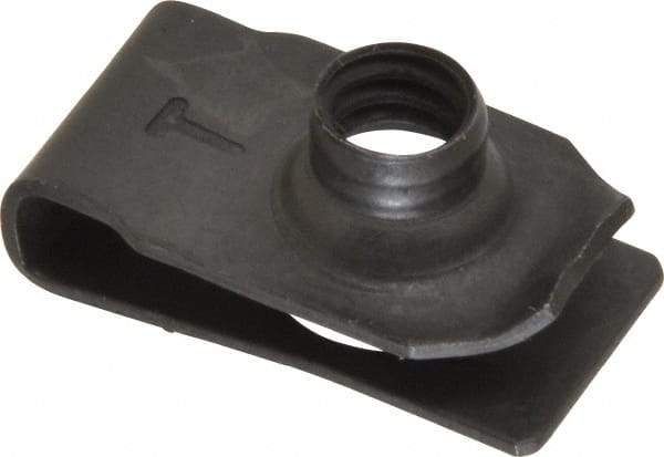 Made in USA - 1/4-20 Screw, 0.025 to 0.15" Thick, Spring Steel Standard U Nut - 35/64" Center Edge, Black Phosphate Finish - Industrial Tool & Supply
