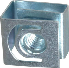 Made in USA - #10-32 Screw, 0.069 to 0.079" Thick, Spring Steel G Nut Retainer - 19/64" Center Edge, Zinc-Plated Finish - Industrial Tool & Supply