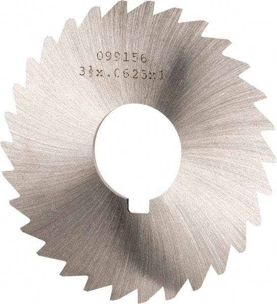 Made in USA - 3-1/2" Diam x 1/16" Blade Thickness x 1" Arbor Hole Diam, 34 Tooth Slitting and Slotting Saw - Arbor Connection, Right Hand, Uncoated, High Speed Steel, Concave Ground, Contains Keyway - Industrial Tool & Supply