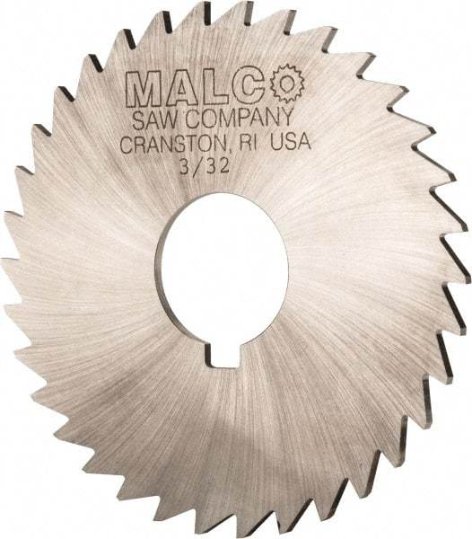 Made in USA - 3-1/2" Diam x 3/32" Blade Thickness x 1" Arbor Hole Diam, 34 Tooth Slitting and Slotting Saw - Arbor Connection, Right Hand, Uncoated, High Speed Steel, Concave Ground, Contains Keyway - Industrial Tool & Supply