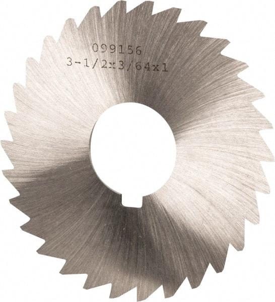 Made in USA - 3-1/2" Diam x 3/64" Blade Thickness x 1" Arbor Hole Diam, 34 Tooth Slitting and Slotting Saw - Arbor Connection, Right Hand, Uncoated, High Speed Steel, Concave Ground, Contains Keyway - Industrial Tool & Supply