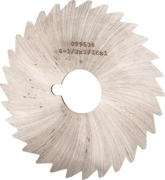 Made in USA - 4-1/2" Diam x 1/16" Blade Thickness x 1" Arbor Hole Diam, 40 Tooth Slitting and Slotting Saw - Arbor Connection, Right Hand, Uncoated, High Speed Steel, Concave Ground, Contains Keyway - Industrial Tool & Supply