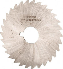 Made in USA - 4-1/2" Diam x 1/16" Blade Thickness x 1" Arbor Hole Diam, 40 Tooth Slitting and Slotting Saw - Arbor Connection, Right Hand, Uncoated, High Speed Steel, Concave Ground, Contains Keyway - Industrial Tool & Supply
