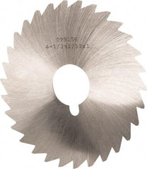 Made in USA - 4-1/2" Diam x 1/32" Blade Thickness x 1" Arbor Hole Diam, 36 Tooth Slitting and Slotting Saw - Arbor Connection, Right Hand, Uncoated, High Speed Steel, Concave Ground, Contains Keyway - Industrial Tool & Supply