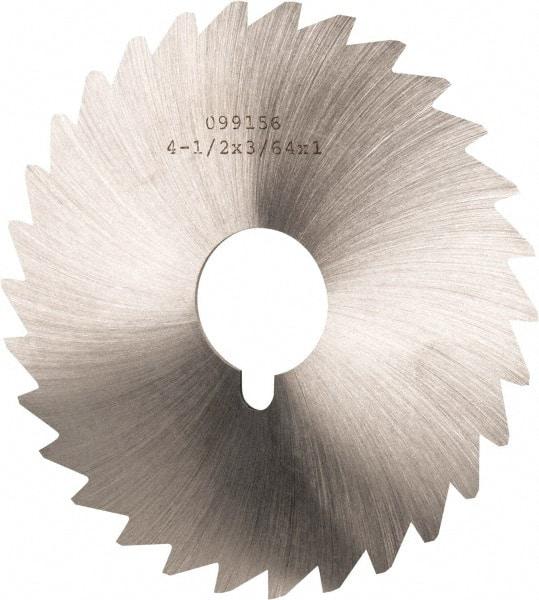Made in USA - 4-1/2" Diam x 3/64" Blade Thickness x 1" Arbor Hole Diam, 36 Tooth Slitting and Slotting Saw - Arbor Connection, Right Hand, Uncoated, High Speed Steel, Concave Ground, Contains Keyway - Industrial Tool & Supply