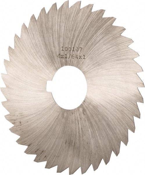 Made in USA - 4" Diam x 1/64" Blade Thickness x 1" Arbor Hole Diam, 36 Tooth Slitting and Slotting Saw - Arbor Connection, Right Hand, Uncoated, High Speed Steel, Concave Ground, Contains Keyway - Industrial Tool & Supply