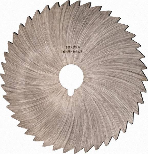 Made in USA - 6" Diam x 9/64" Blade Thickness x 1" Arbor Hole Diam, 44 Tooth Slitting and Slotting Saw - Arbor Connection, Right Hand, Uncoated, High Speed Steel, Concave Ground, Contains Keyway - Industrial Tool & Supply