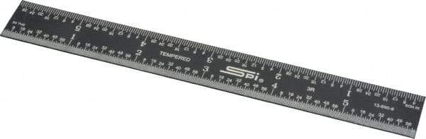 SPI - 6" Long, 1/64, 1/50, 1/32, 1/10" Graduation, Rigid Steel Rule - 3R Graduation Style, 3/4" Wide, Black, Black Chrome Finish - Industrial Tool & Supply