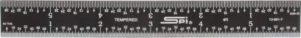 SPI - 6" Long, 1/64, 1/32, 1/16, 1/8" Graduation, Rigid Steel Rule - 4R Graduation Style, 3/4" Wide, Black, Black Chrome Finish - Industrial Tool & Supply
