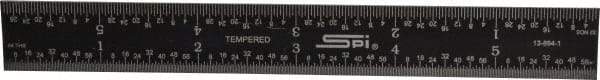 SPI - 6" Long, 1/64, 1/32" and 0.5, 1mm Graduation, Rigid Steel Rule - English/Metric Graduation Style, 3/4" Wide, Black, Black Chrome Finish - Industrial Tool & Supply