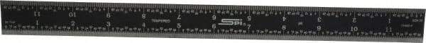 SPI - 12" Long, 1/64, 1/50, 1/32, 1/10" Graduation, Rigid Steel Rule - 3R Graduation Style, 1" Wide, Black, Black Chrome Finish - Industrial Tool & Supply