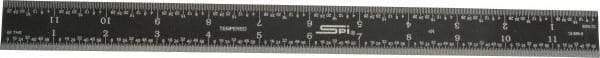 SPI - 12" Long, 1/64, 1/32, 1/16, 1/8" Graduation, Rigid Steel Rule - 4R Graduation Style, 1" Wide, Black, Black Chrome Finish - Industrial Tool & Supply
